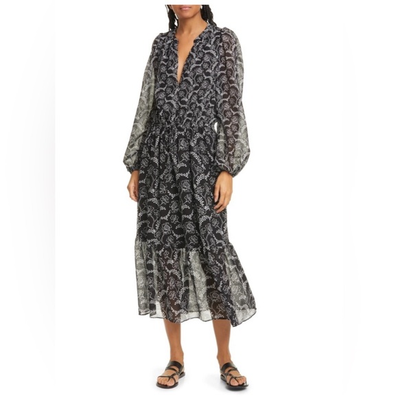 A.L.C Kate Black & White Flowing Floral Cotton & Silk blend midi dress - Picture 5 of 8